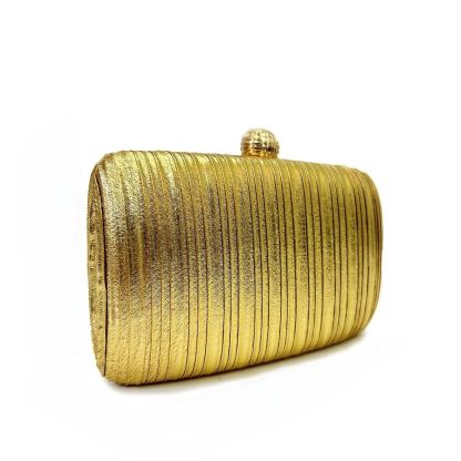 Philomena Gold Shiny Leather Box Clutch Bag