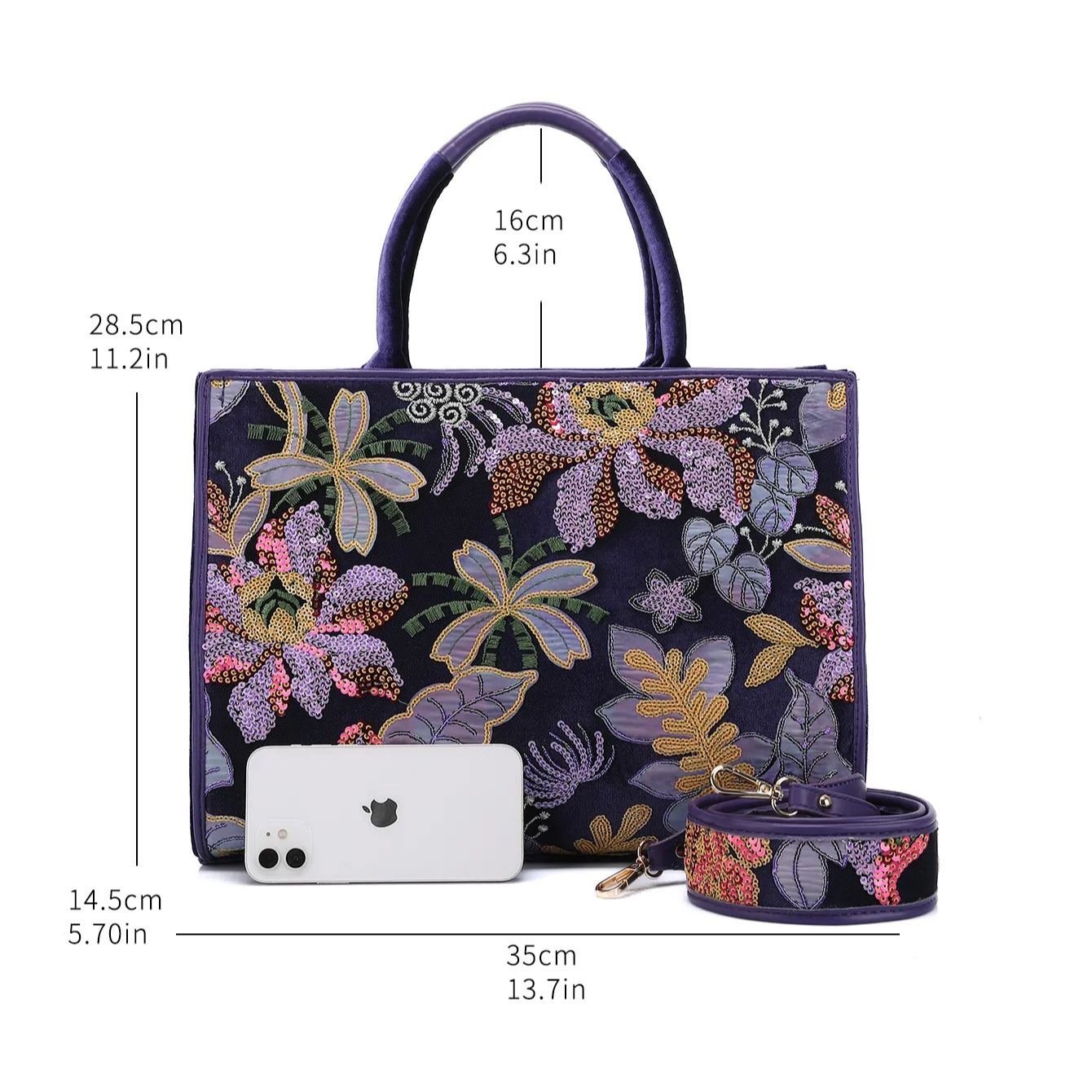 Philomena Floral Embroidery and Shiny Sequins Decorate Handbag