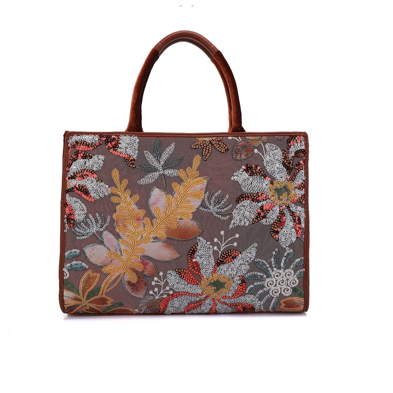 Philomena Floral Embroidery and Shiny Sequins Decorate Handbag