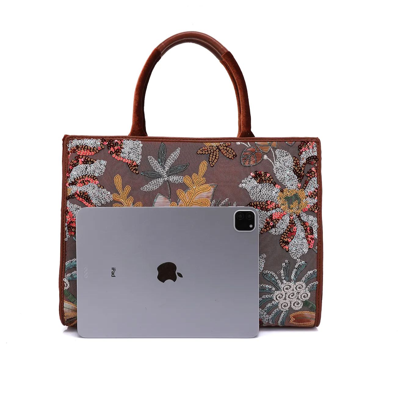 Philomena Floral Embroidery and Shiny Sequins Decorate Handbag