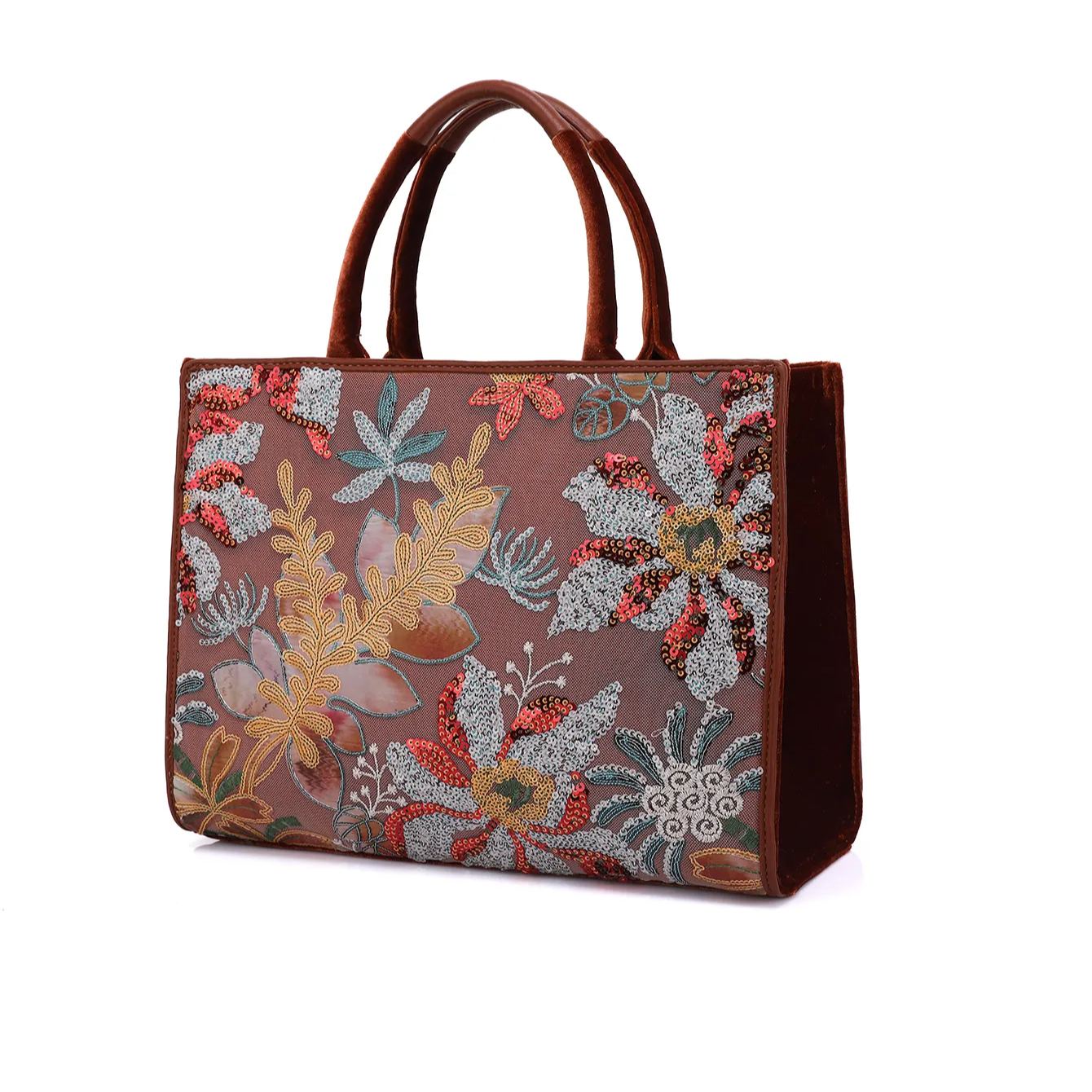 Philomena Floral Embroidery and Shiny Sequins Decorate Handbag