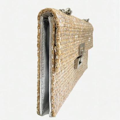 Philomena Twist-Lock Flap Woven Shoulder Bag