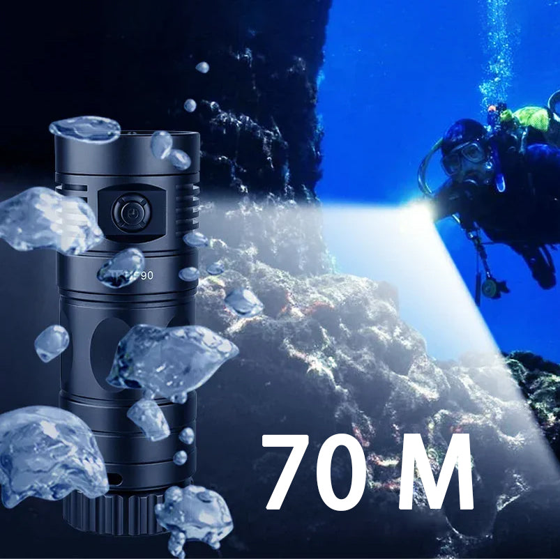 Linterna de buceo Trustfire DF90: linterna de buceo brillante de 15 000 lúmenes, linterna subacuática de 70 m para buceo en cuevas de aguas profundas y fotografía submarina-EStrustfire