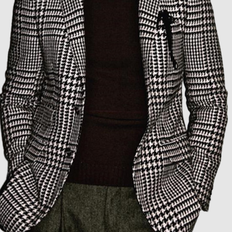 Men's Elegant Lapel Houndstooth Single-Breasted Blazer
