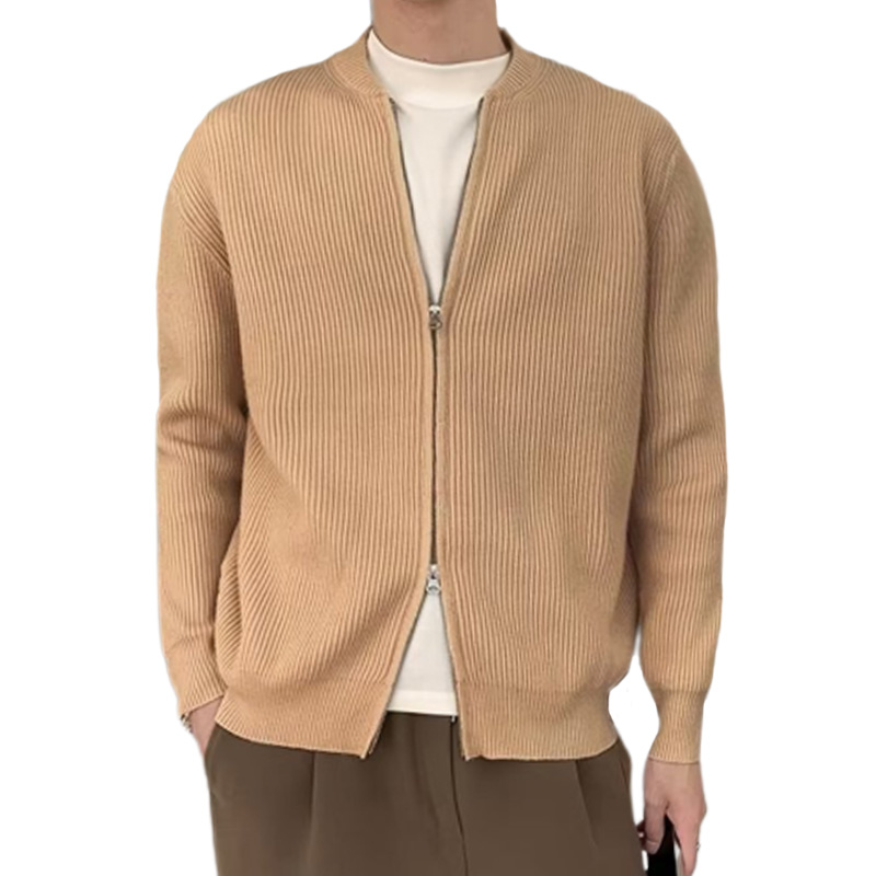Men's New V-Neck Zipper Striped Cardigan Cashmere Sweater