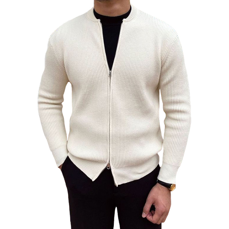 Men's New V-Neck Zipper Striped Cardigan Cashmere Sweater
