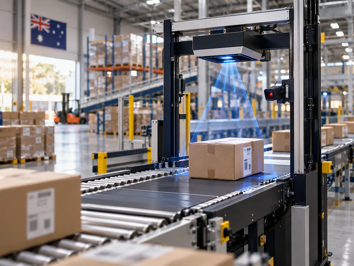 Parcel passing through an automated dimension weigh scan station