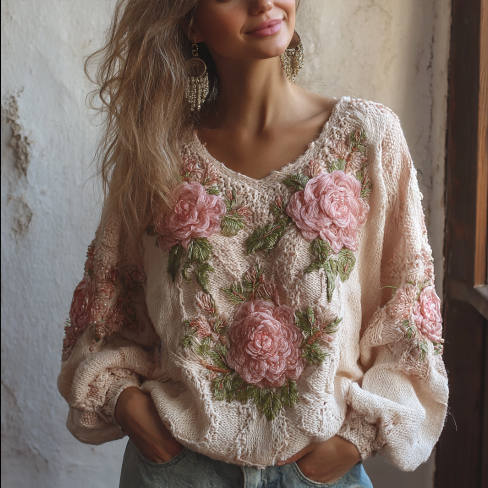 Women's Vintage Elegant Crochet Plant-patterned Warm Sweater