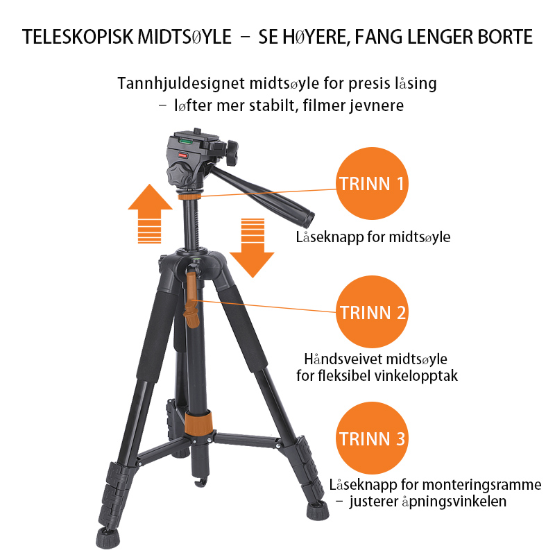 Teleskopstativ (uttrekkbart opptil 150 cm, universelt kompatibelt)