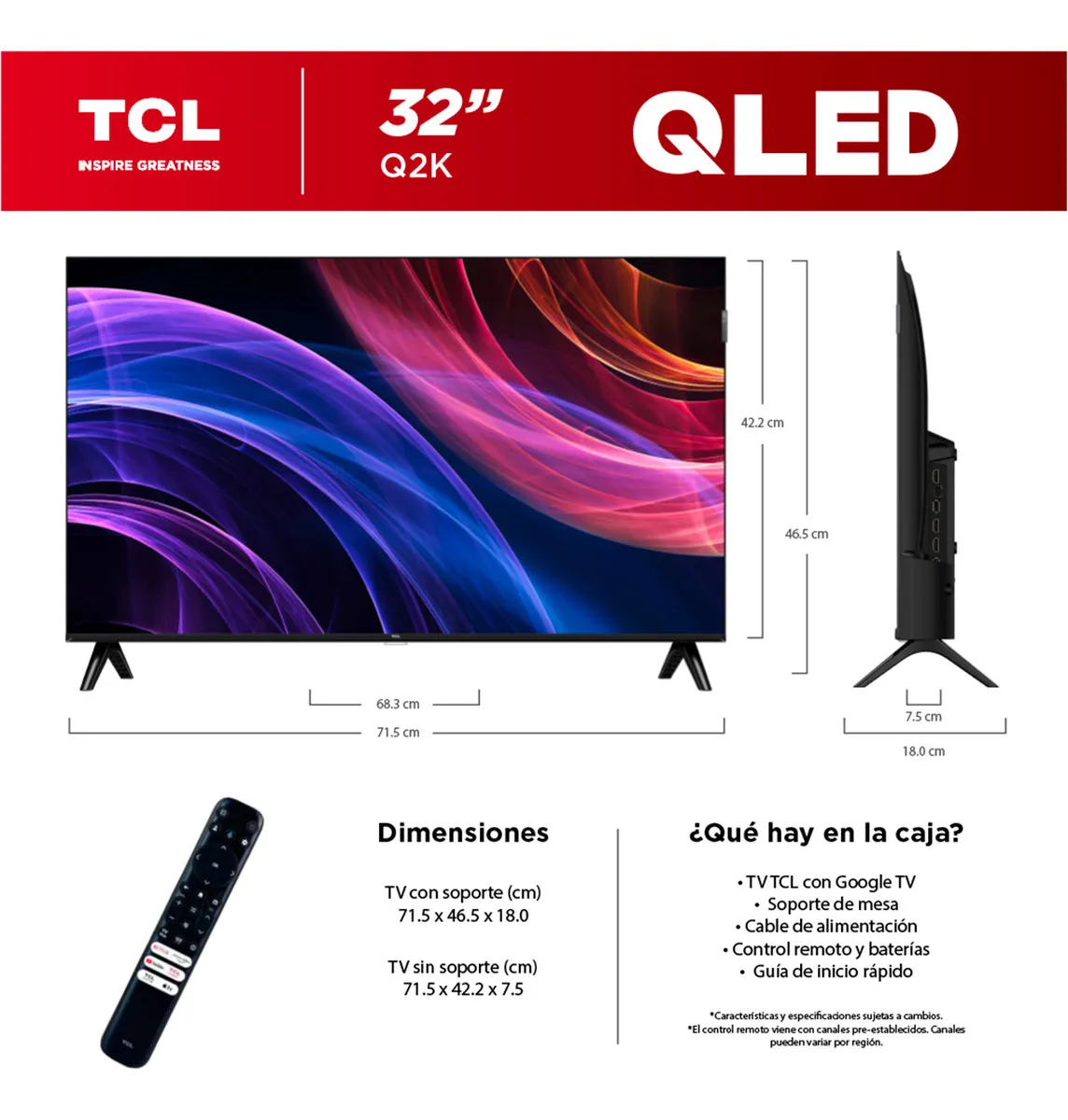 Televisor Q2K Qled 32" Hdr 10 Dolby Audio Google tv Tcl