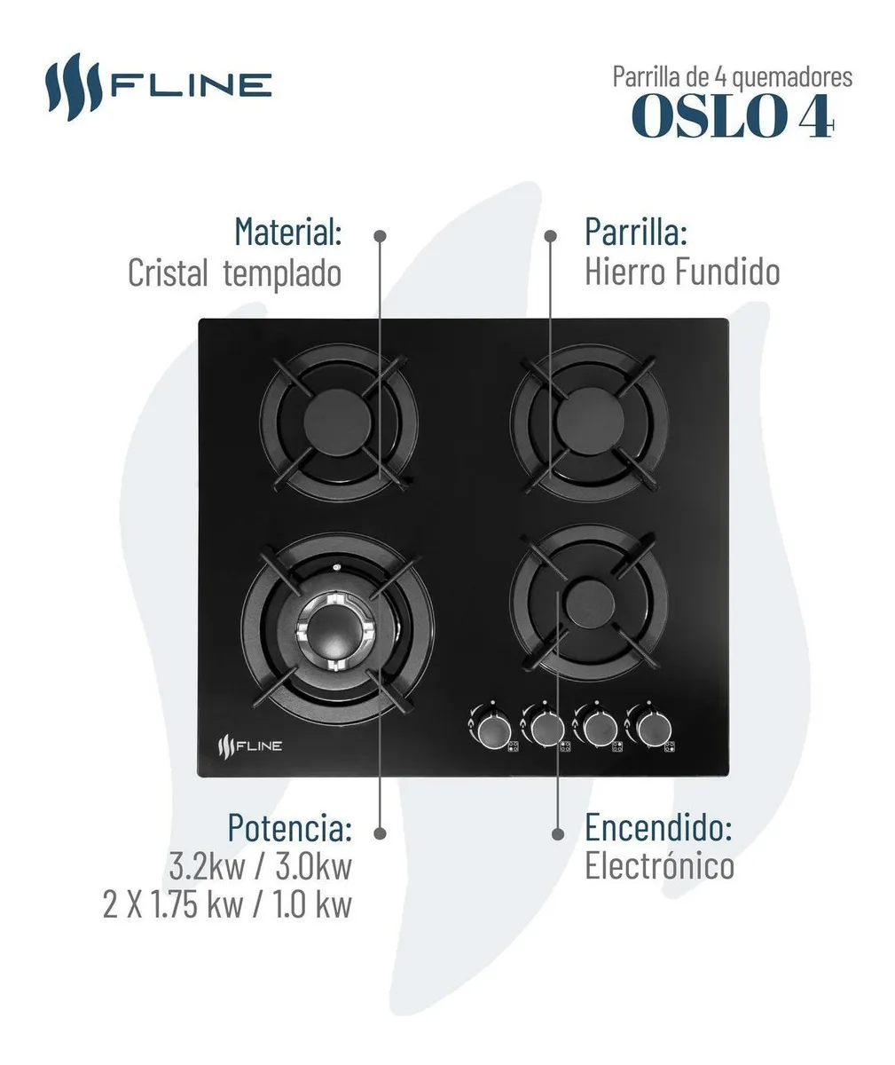Parrilla De Gas Empotrable 4 Quemadores | Oslo 4 | Fline Color Negro