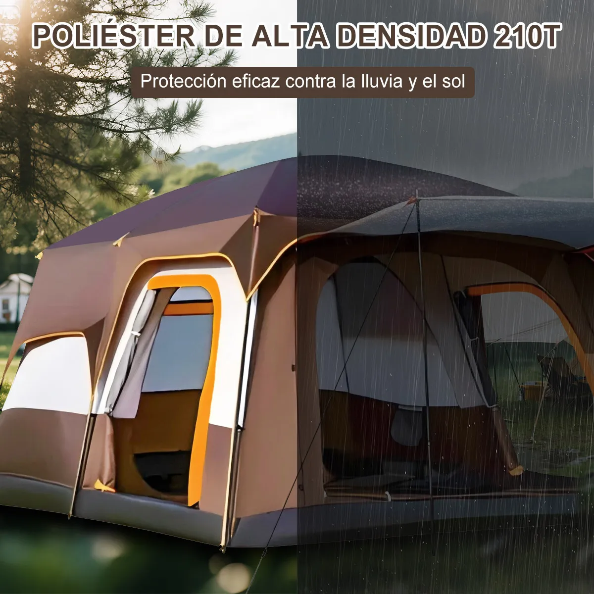 Casa De Campaña Grandes 7 A 10 Personas Tienda FUNJN Casa De Acampar Grande Impermeable Fácil Instalar Gran Espacio Color Marrón