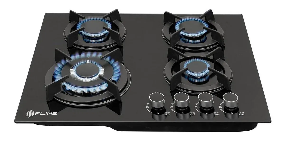 Parrilla De Gas Empotrable 4 Quemadores | Oslo 4 | Fline Color Negro