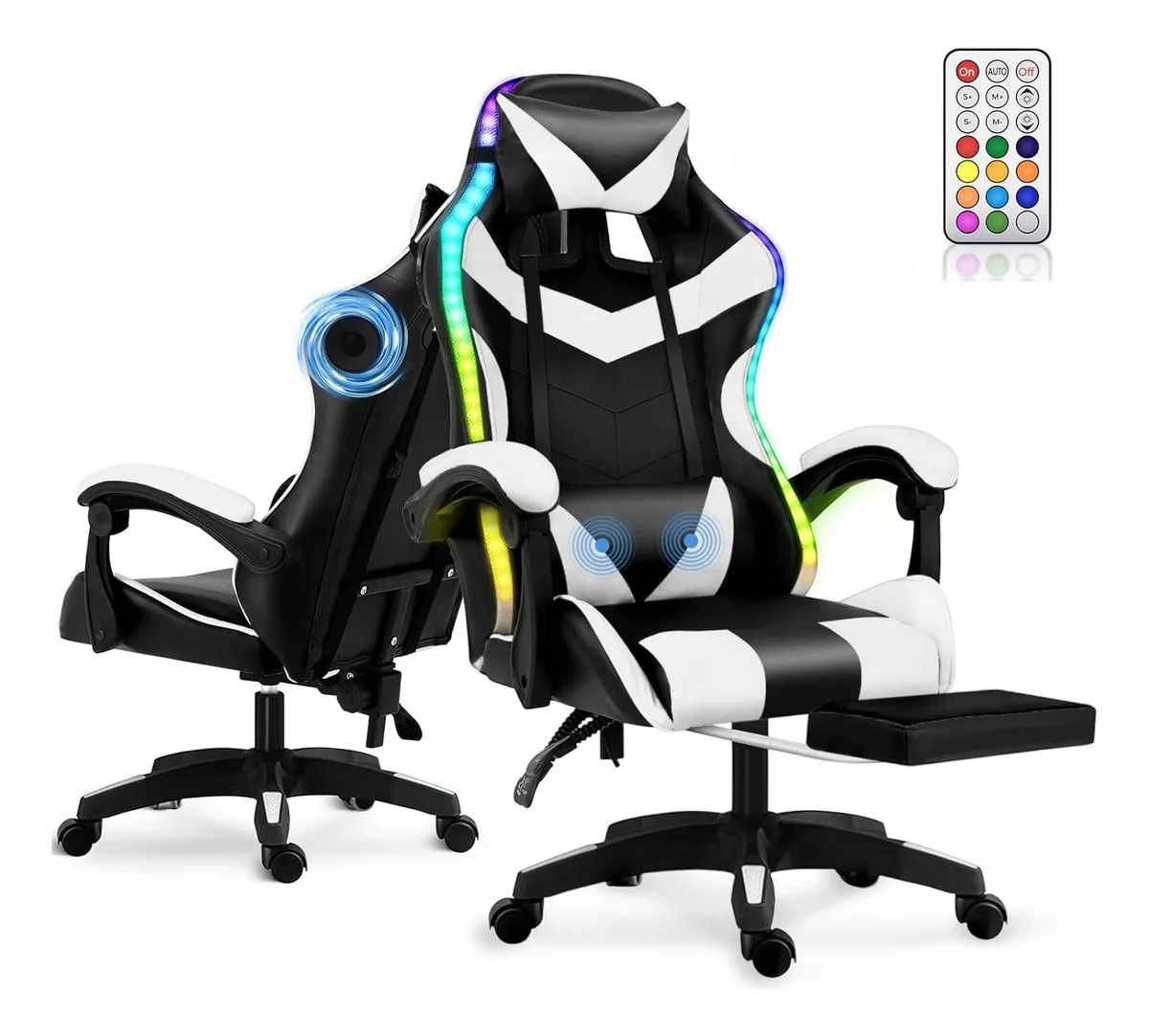 ZPL Silla De Escritorio Gamer Ergonómica Granleyelé Con Luz Led Rgb Masajes De 2 Puntos Bocinas Bluetooth Giratoria Reclinable Reposapiés Reposacabezas Cojín Lumbar