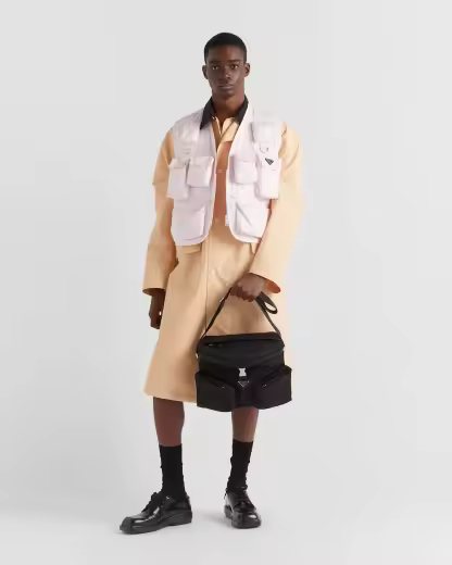 Re-Nylon and leather shoulder bag