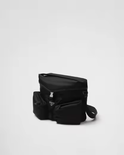 Re-Nylon and leather shoulder bag