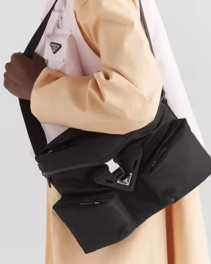 Re-Nylon and leather shoulder bag