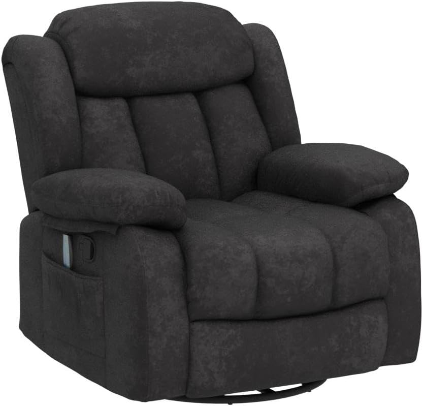 CANTHTMOV Massage Swivel Rocker Recliner Chair with Heat and Vibration, 360 Degree Swivel Manual Recliners Antiskid Fabric Single Sofa Heavy Duty Reclining Chair for Living Room, Light Brown