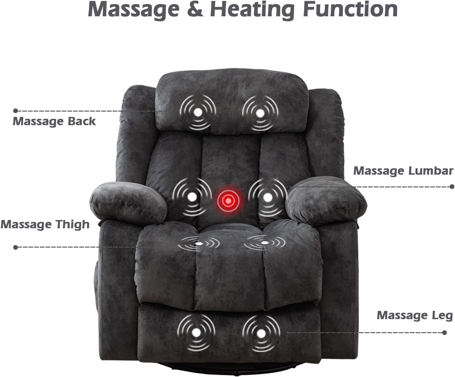 CANTHTMOV Massage Swivel Rocker Recliner Chair with Heat and Vibration, 360 Degree Swivel Manual Recliners Antiskid Fabric Single Sofa Heavy Duty Reclining Chair for Living Room, Light Brown