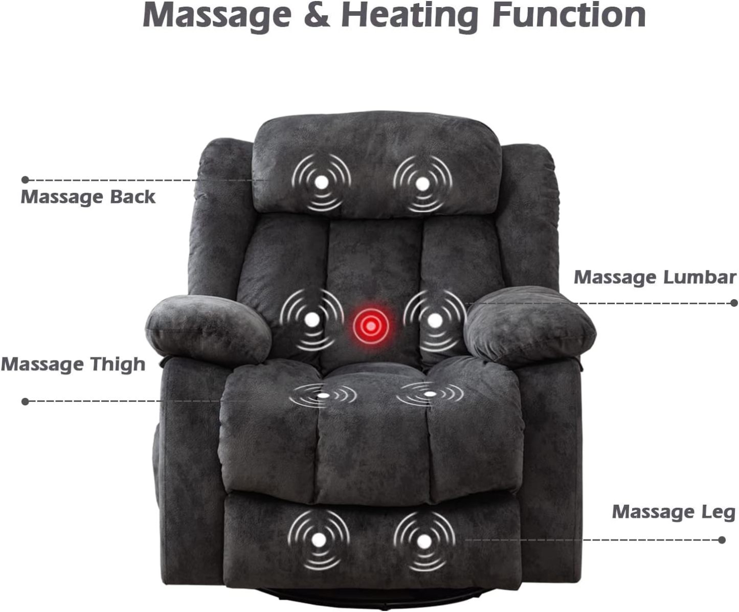 CANTHTMOV Massage Swivel Rocker Recliner Chair with Heat and Vibration, 360 Degree Swivel Manual Recliners Antiskid Fabric Single Sofa Heavy Duty Reclining Chair for Living Room, Light Brown