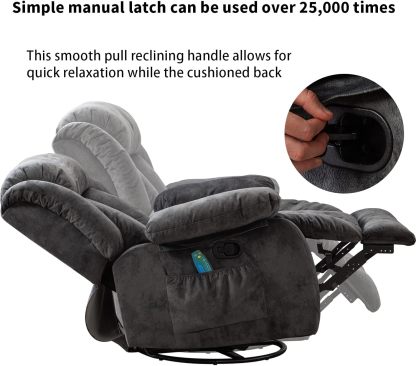 CANTHTMOV Massage Swivel Rocker Recliner Chair with Heat and Vibration, 360 Degree Swivel Manual Recliners Antiskid Fabric Single Sofa Heavy Duty Reclining Chair for Living Room, Light Brown