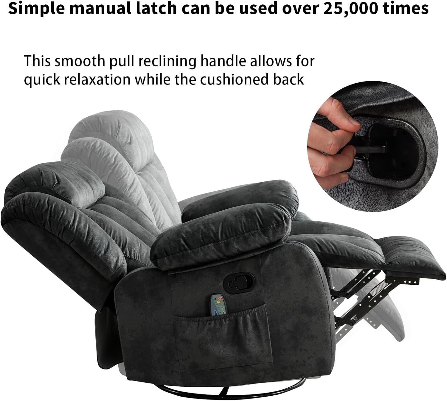 CANTHTMOV Massage Swivel Rocker Recliner Chair with Heat and Vibration, 360 Degree Swivel Manual Recliners Antiskid Fabric Single Sofa Heavy Duty Reclining Chair for Living Room, Light Brown