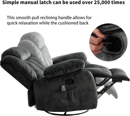 CANTHTMOV Massage Swivel Rocker Recliner Chair with Heat and Vibration, 360 Degree Swivel Manual Recliners Antiskid Fabric Single Sofa Heavy Duty Reclining Chair for Living Room, Light Brown