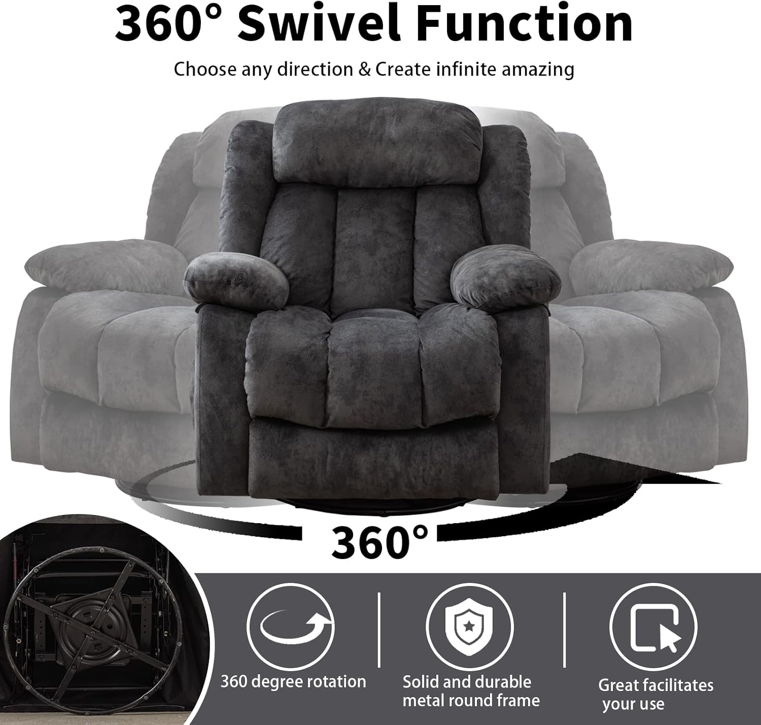 CANTHTMOV Massage Swivel Rocker Recliner Chair with Heat and Vibration, 360 Degree Swivel Manual Recliners Antiskid Fabric Single Sofa Heavy Duty Reclining Chair for Living Room, Light Brown