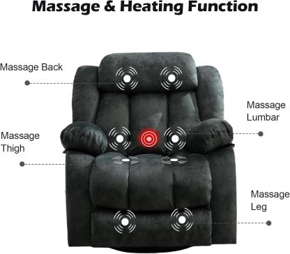 CANTHTMOV Massage Swivel Rocker Recliner Chair with Heat and Vibration, 360 Degree Swivel Manual Recliners Antiskid Fabric Single Sofa Heavy Duty Reclining Chair for Living Room, Light Brown
