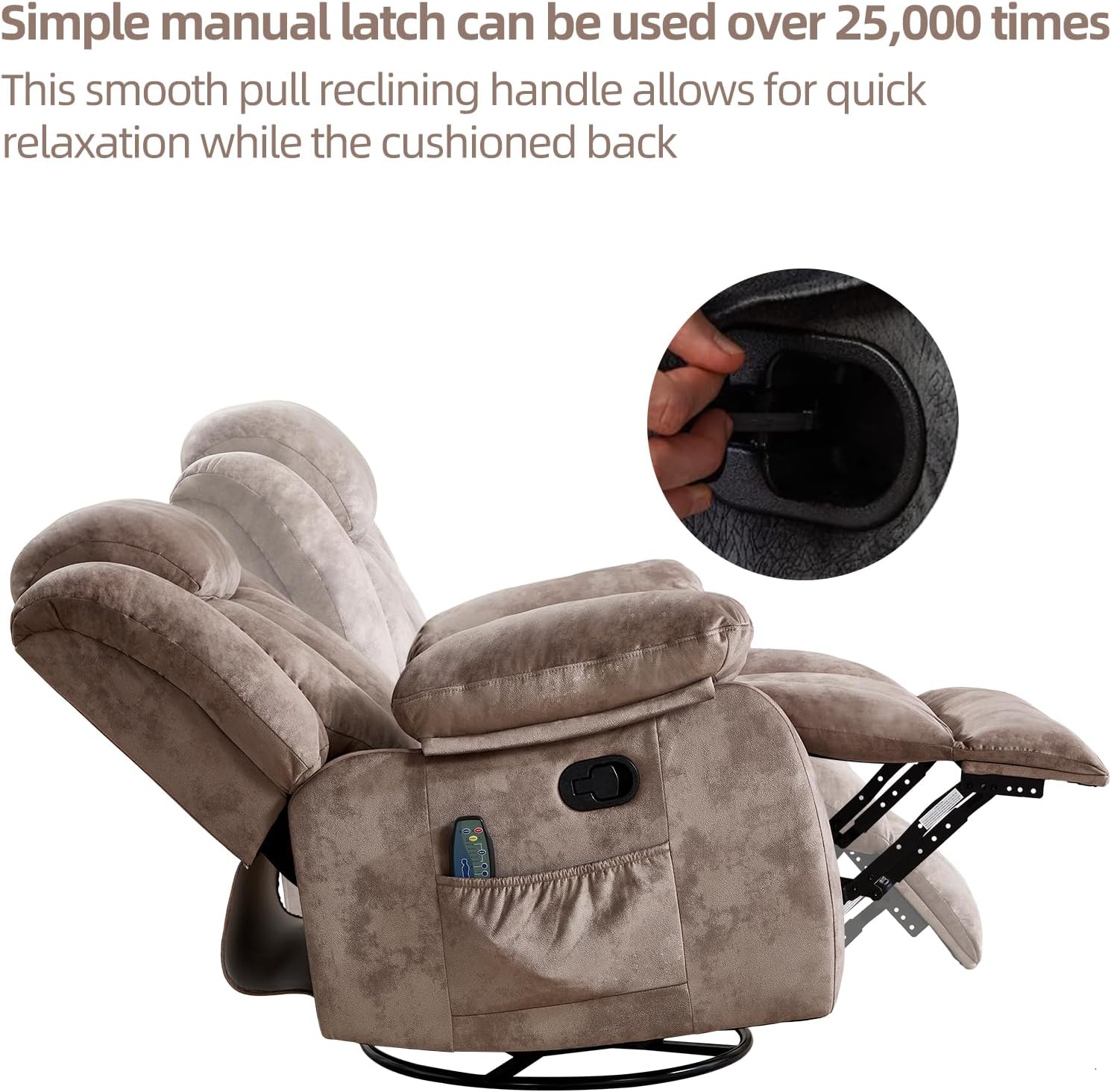 CANTHTMOV Massage Swivel Rocker Recliner Chair with Heat and Vibration, 360 Degree Swivel Manual Recliners Antiskid Fabric Single Sofa Heavy Duty Reclining Chair for Living Room, Light Brown