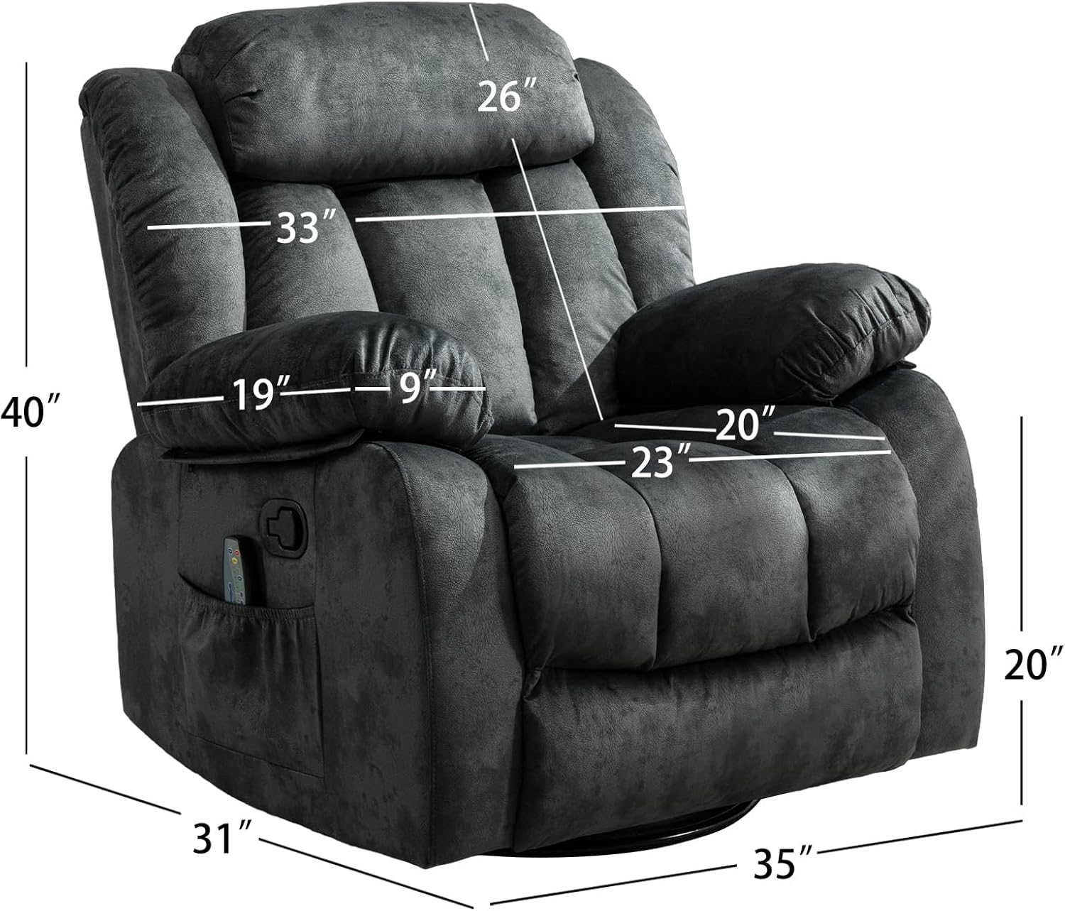 CANTHTMOV Massage Swivel Rocker Recliner Chair with Heat and Vibration, 360 Degree Swivel Manual Recliners Antiskid Fabric Single Sofa Heavy Duty Reclining Chair for Living Room, Light Brown