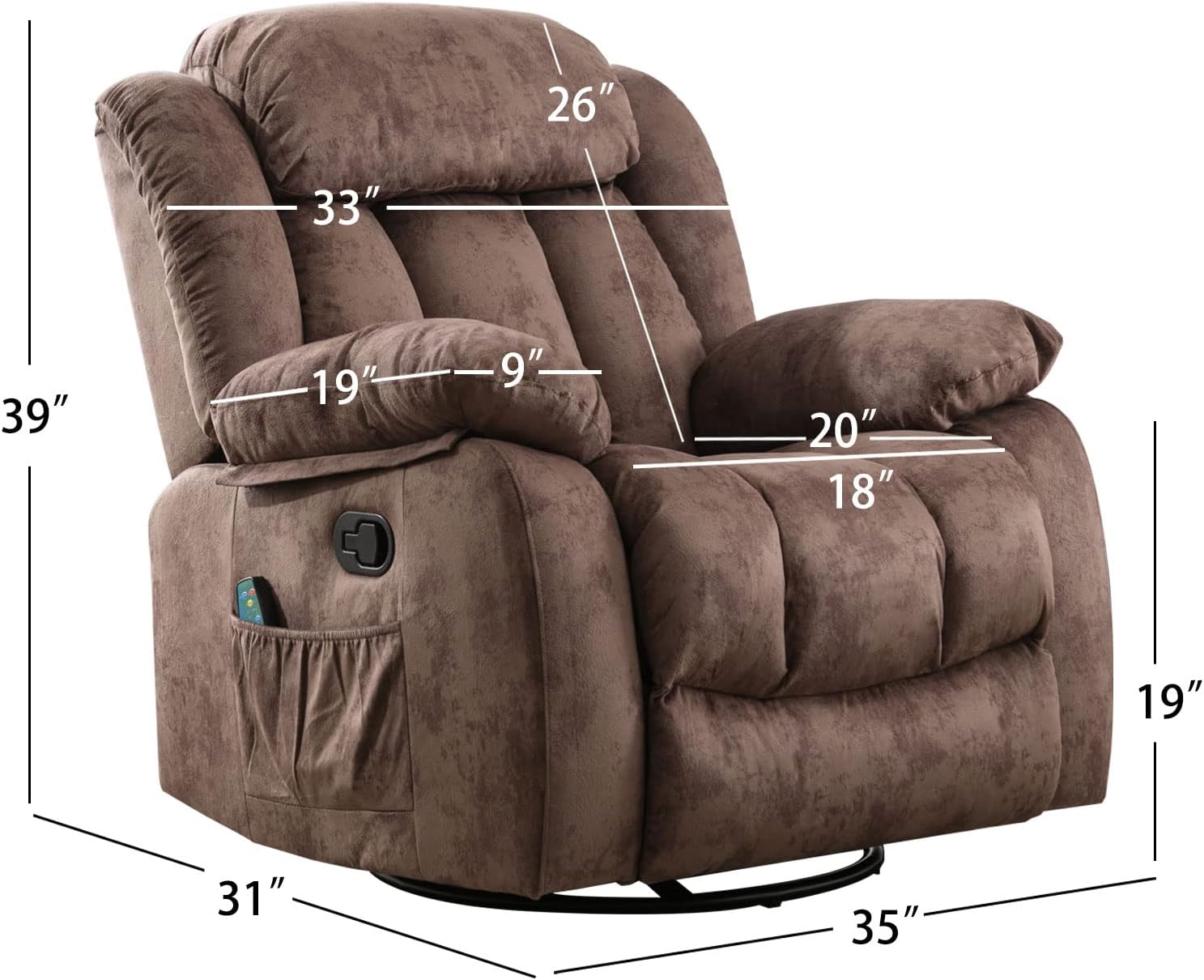 CANTHTMOV Massage Swivel Rocker Recliner Chair with Heat and Vibration, 360 Degree Swivel Manual Recliners Antiskid Fabric Single Sofa Heavy Duty Reclining Chair for Living Room, Light Brown