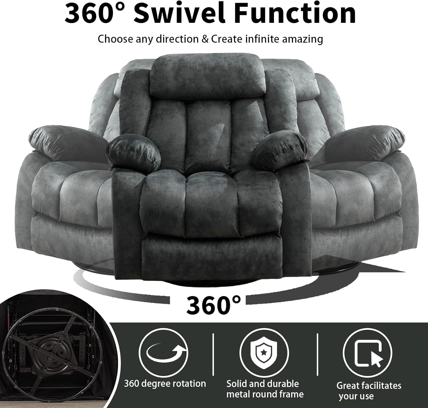 CANTHTMOV Massage Swivel Rocker Recliner Chair with Heat and Vibration, 360 Degree Swivel Manual Recliners Antiskid Fabric Single Sofa Heavy Duty Reclining Chair for Living Room, Light Brown