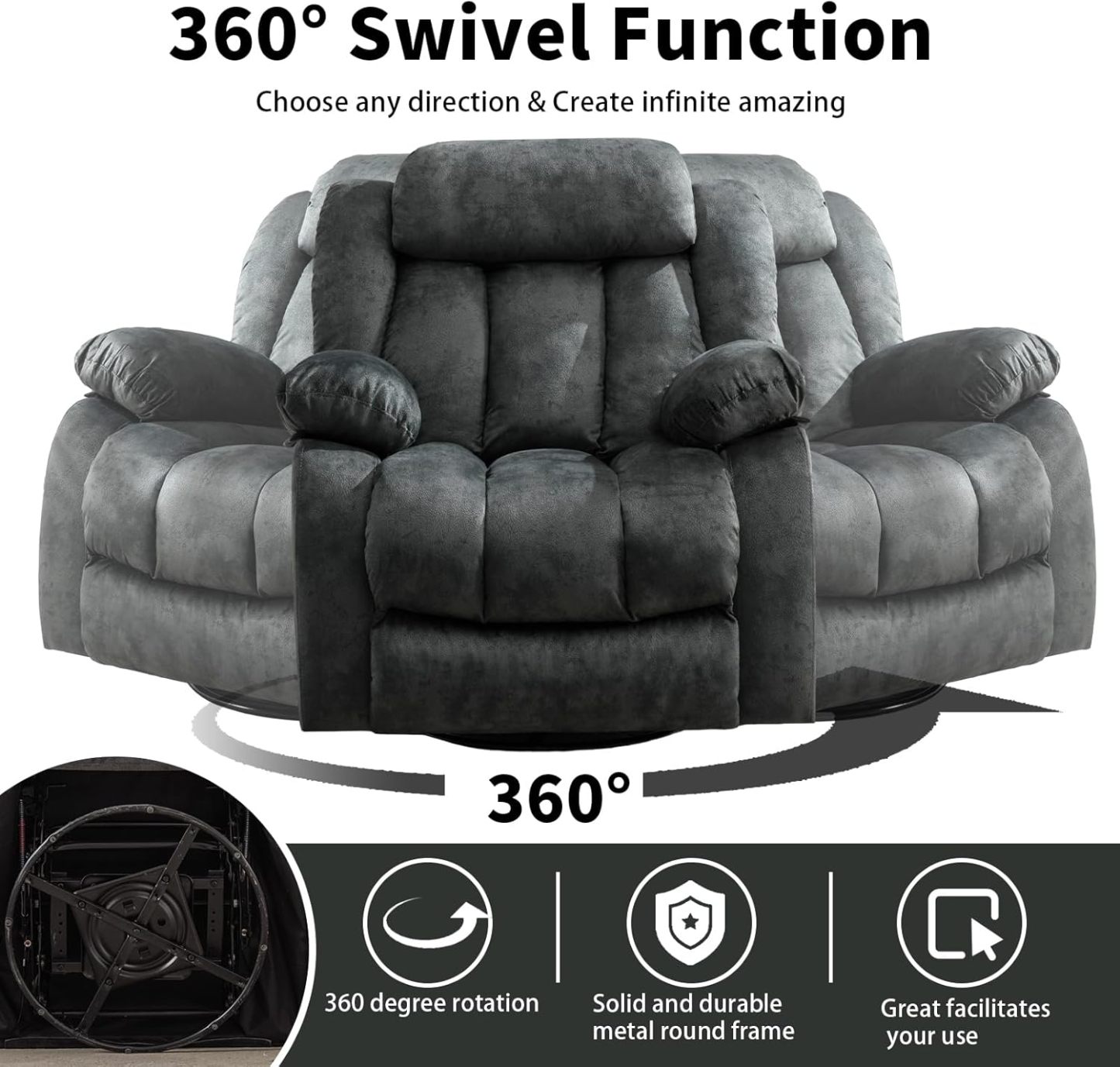 CANTHTMOV Massage Swivel Rocker Recliner Chair with Heat and Vibration, 360 Degree Swivel Manual Recliners Antiskid Fabric Single Sofa Heavy Duty Reclining Chair for Living Room, Light Brown