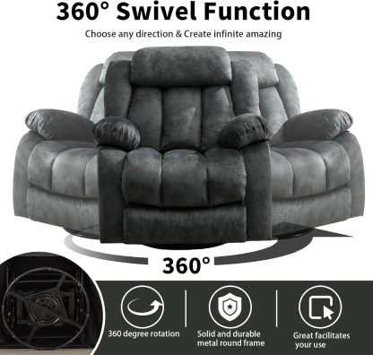 CANTHTMOV Massage Swivel Rocker Recliner Chair with Heat and Vibration, 360 Degree Swivel Manual Recliners Antiskid Fabric Single Sofa Heavy Duty Reclining Chair for Living Room, Light Brown