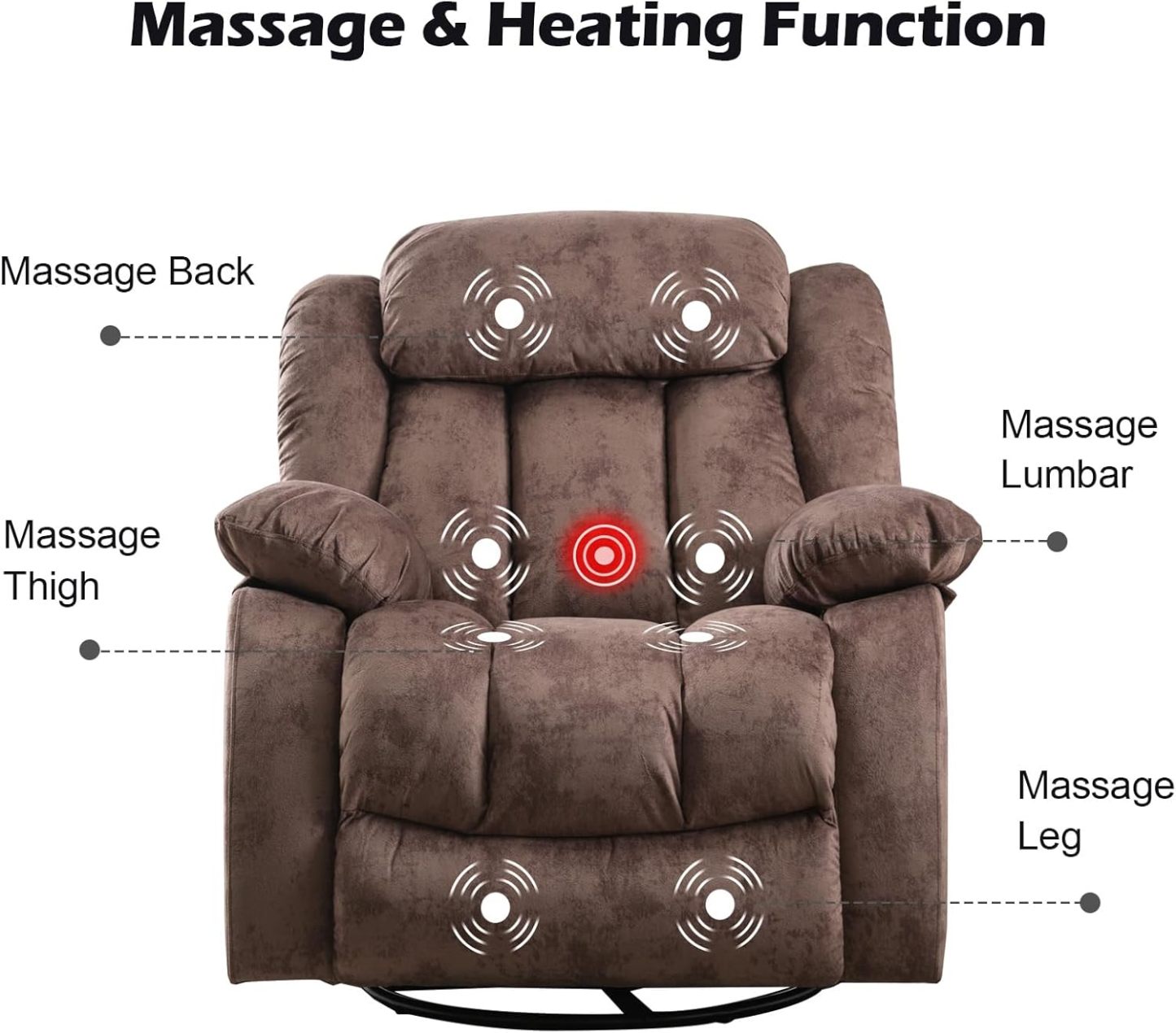 CANTHTMOV Massage Swivel Rocker Recliner Chair with Heat and Vibration, 360 Degree Swivel Manual Recliners Antiskid Fabric Single Sofa Heavy Duty Reclining Chair for Living Room, Light Brown