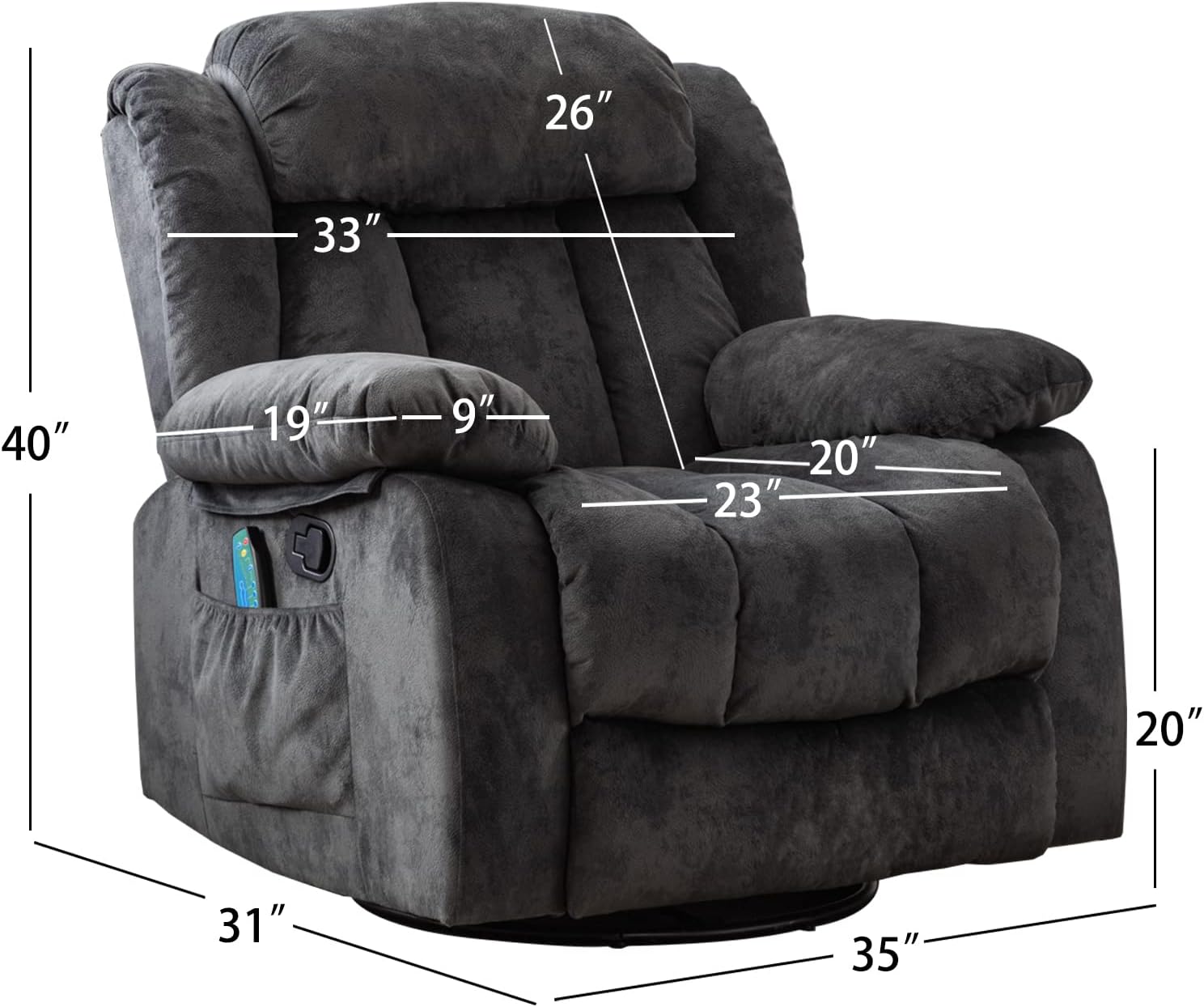 CANTHTMOV Massage Swivel Rocker Recliner Chair with Heat and Vibration, 360 Degree Swivel Manual Recliners Antiskid Fabric Single Sofa Heavy Duty Reclining Chair for Living Room, Light Brown