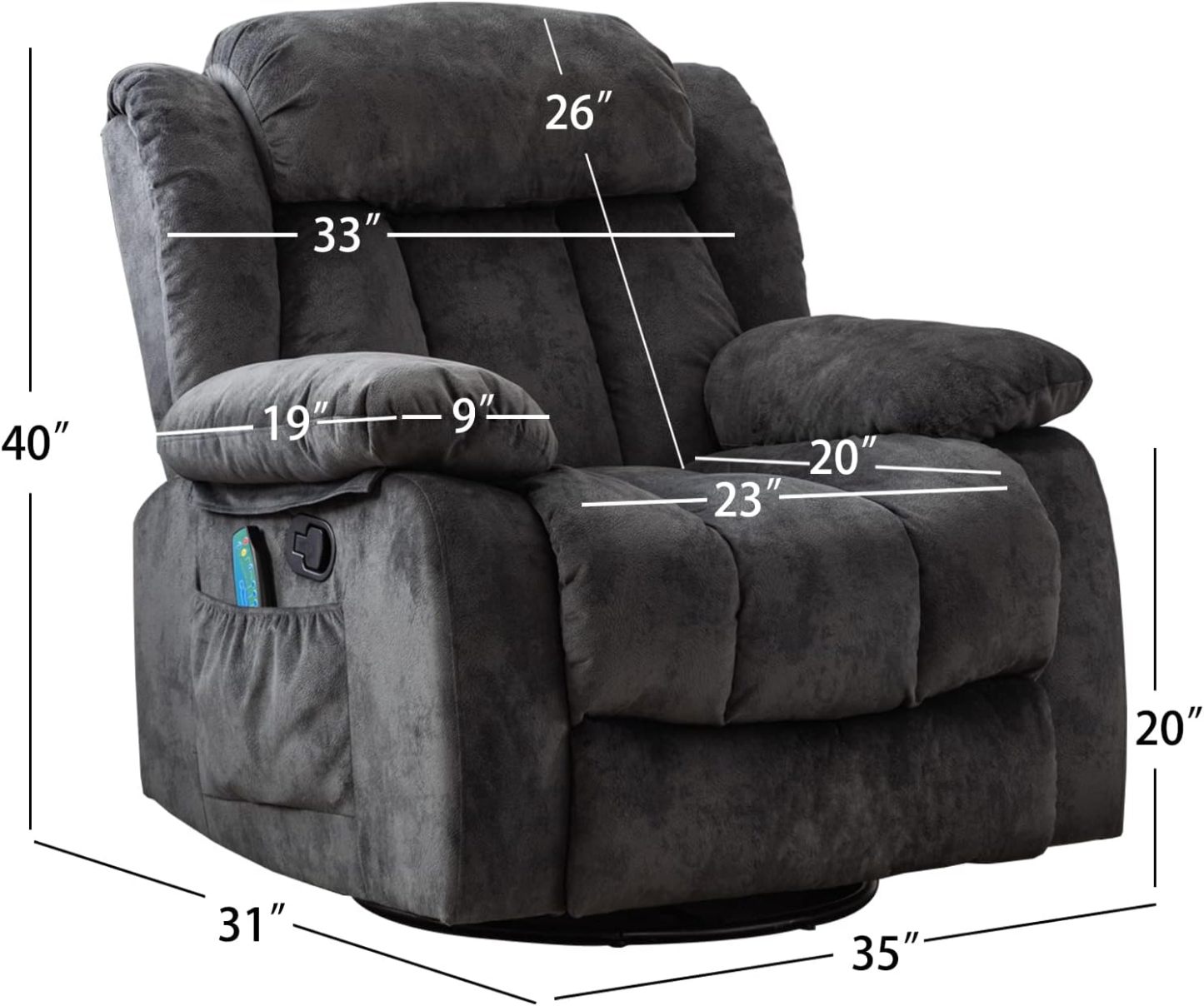 CANTHTMOV Massage Swivel Rocker Recliner Chair with Heat and Vibration, 360 Degree Swivel Manual Recliners Antiskid Fabric Single Sofa Heavy Duty Reclining Chair for Living Room, Light Brown