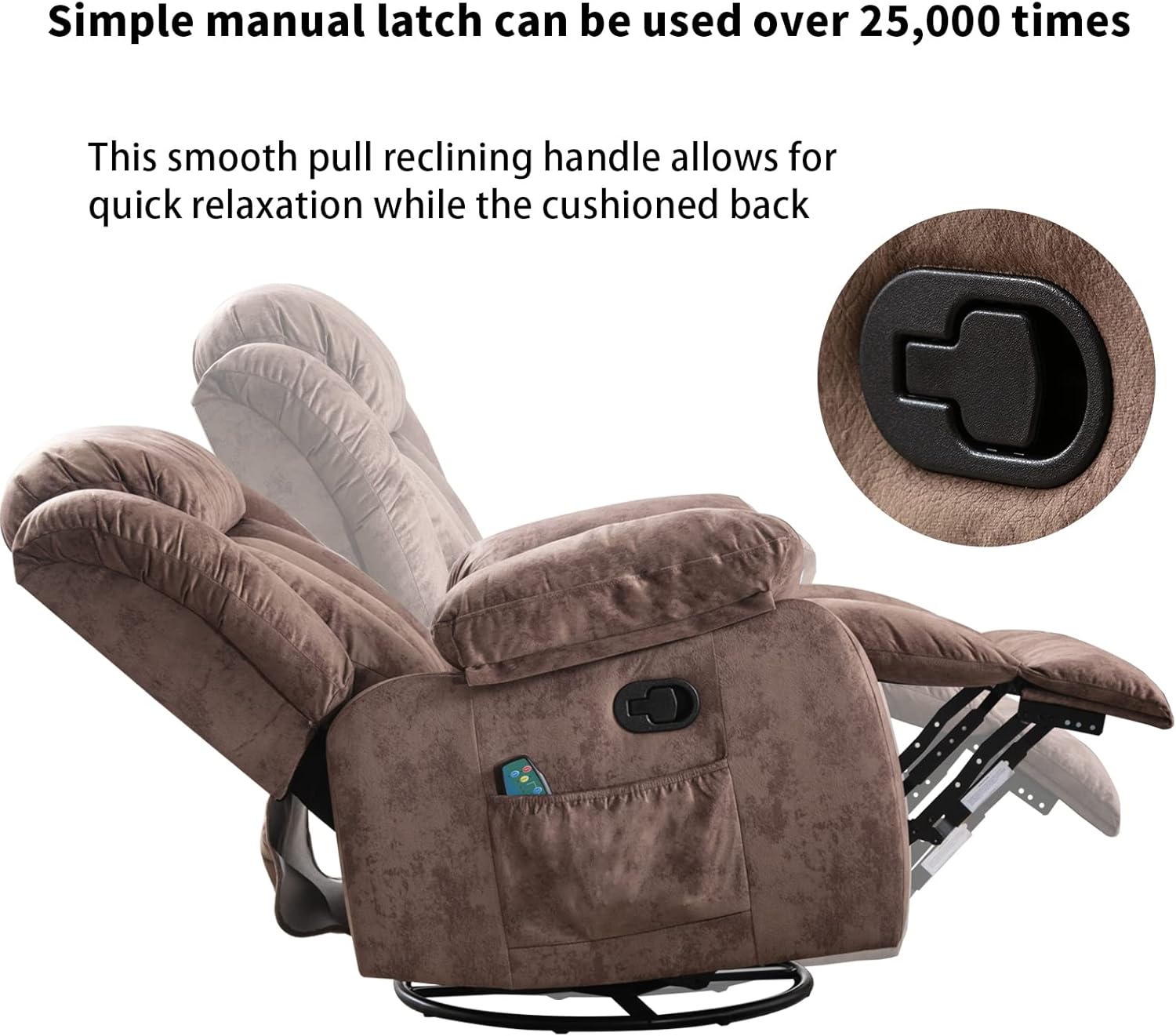 CANTHTMOV Massage Swivel Rocker Recliner Chair with Heat and Vibration, 360 Degree Swivel Manual Recliners Antiskid Fabric Single Sofa Heavy Duty Reclining Chair for Living Room, Light Brown