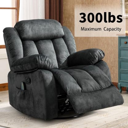 CANTHTMOV Massage Swivel Rocker Recliner Chair with Heat and Vibration, 360 Degree Swivel Manual Recliners Antiskid Fabric Single Sofa Heavy Duty Reclining Chair for Living Room, Light Brown