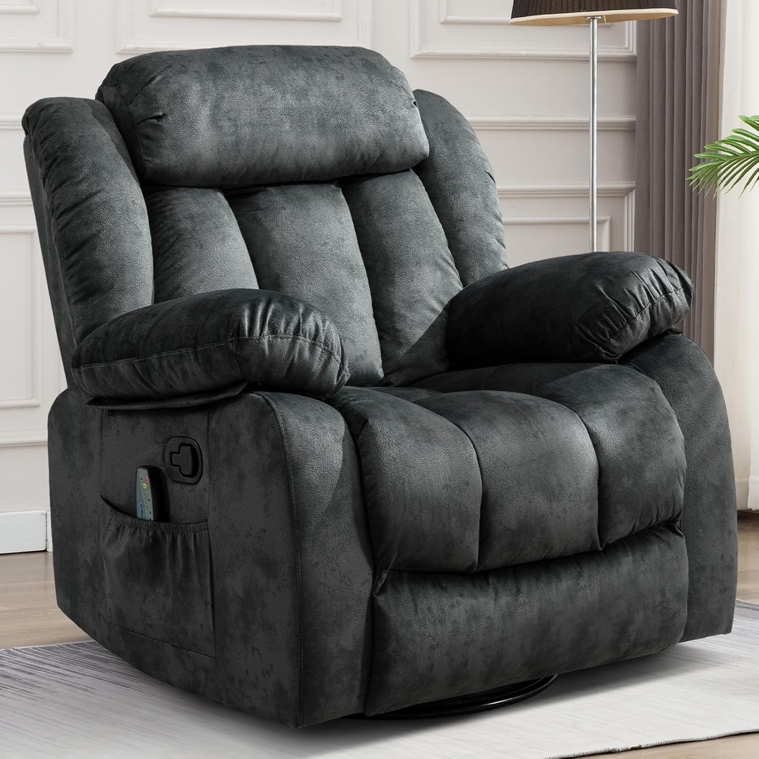 CANTHTMOV Massage Swivel Rocker Recliner Chair with Heat and Vibration, 360 Degree Swivel Manual Recliners Antiskid Fabric Single Sofa Heavy Duty Reclining Chair for Living Room, Light Brown