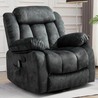 CANTHTMOV Massage Swivel Rocker Recliner Chair with Heat and Vibration, 360 Degree Swivel Manual Recliners Antiskid Fabric Single Sofa Heavy Duty Reclining Chair for Living Room, Light Brown