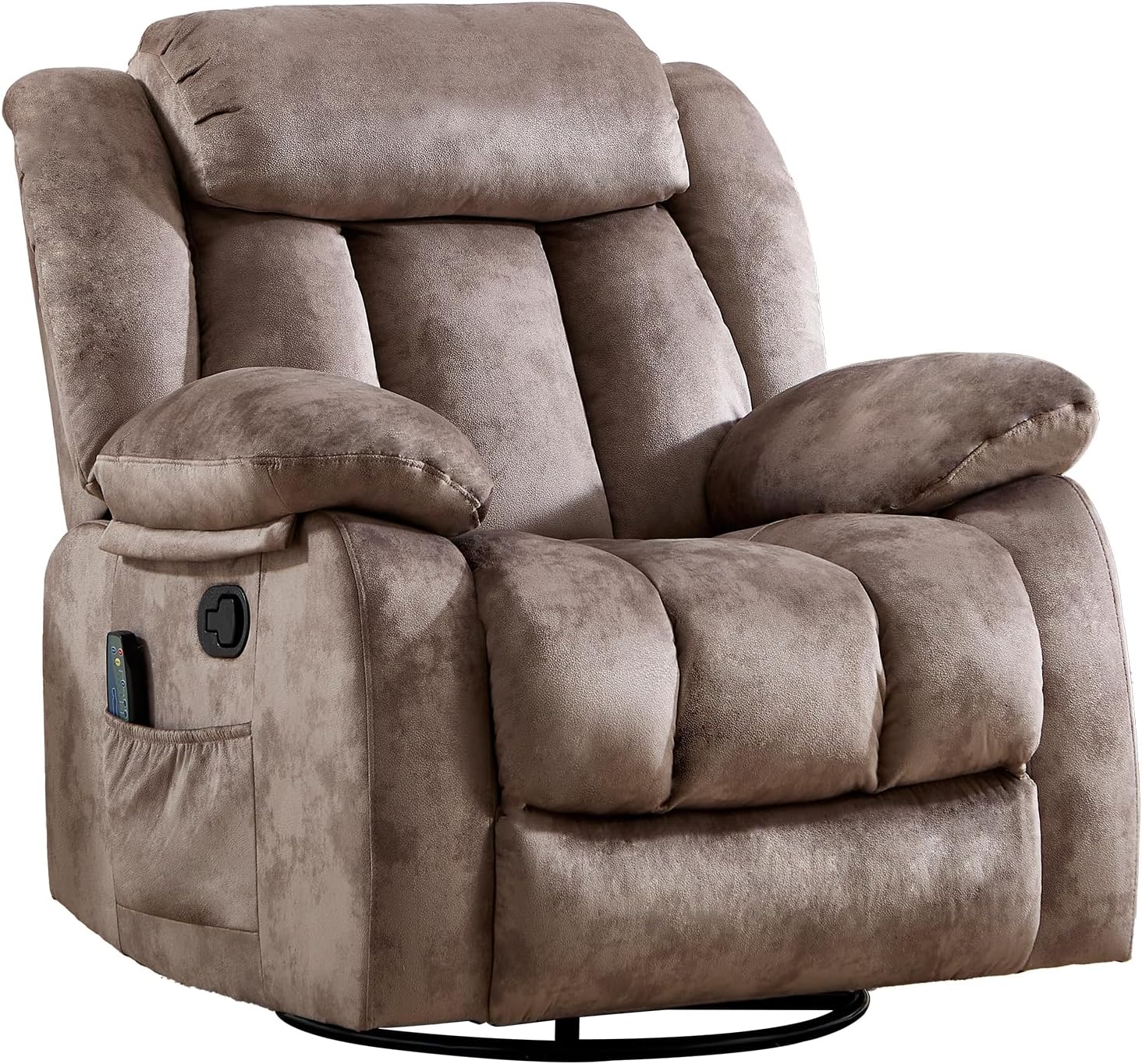CANTHTMOV Massage Swivel Rocker Recliner Chair with Heat and Vibration, 360 Degree Swivel Manual Recliners Antiskid Fabric Single Sofa Heavy Duty Reclining Chair for Living Room, Light Brown