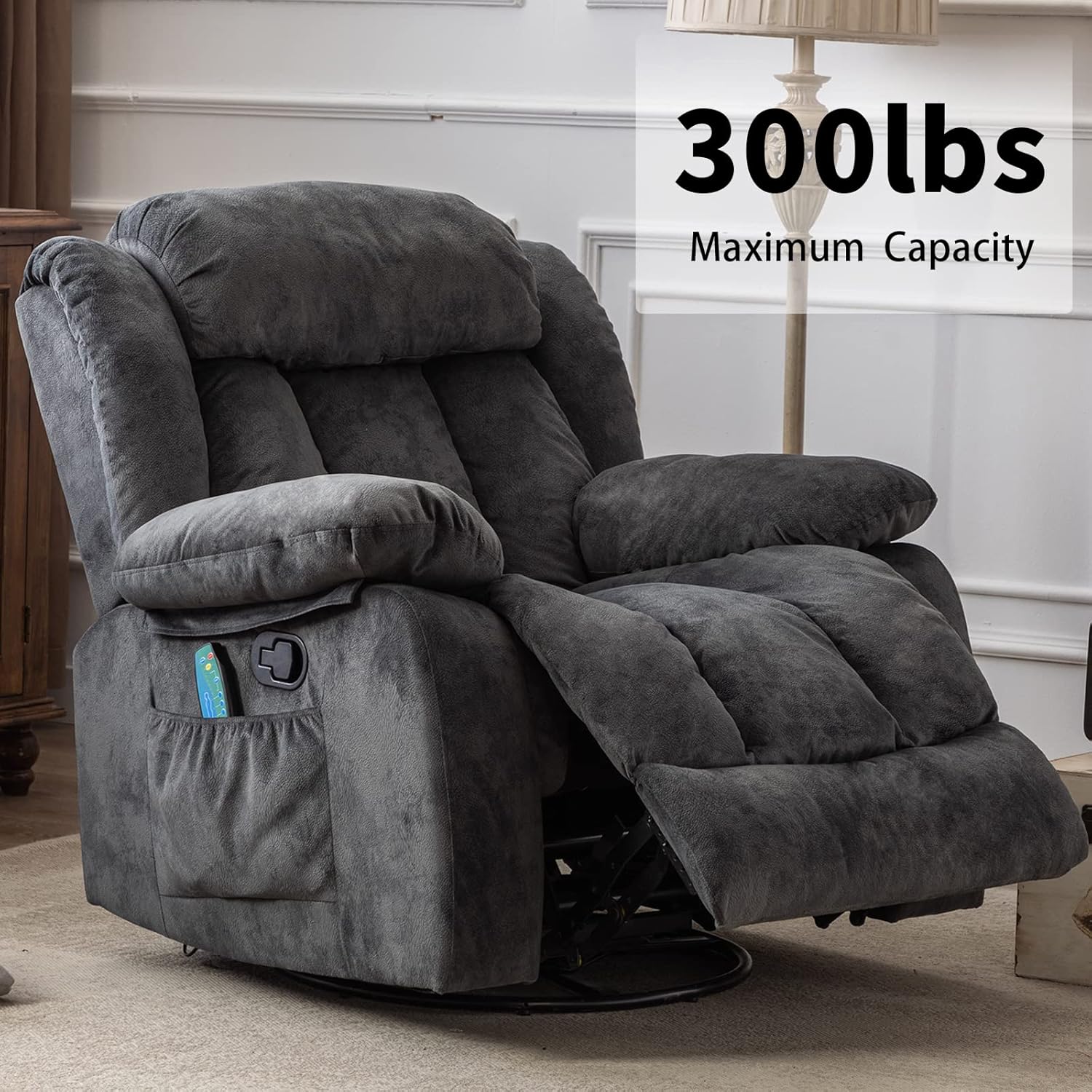CANTHTMOV Massage Swivel Rocker Recliner Chair with Heat and Vibration, 360 Degree Swivel Manual Recliners Antiskid Fabric Single Sofa Heavy Duty Reclining Chair for Living Room, Light Brown