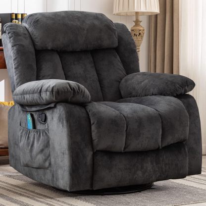CANTHTMOV Massage Swivel Rocker Recliner Chair with Heat and Vibration, 360 Degree Swivel Manual Recliners Antiskid Fabric Single Sofa Heavy Duty Reclining Chair for Living Room, Light Brown