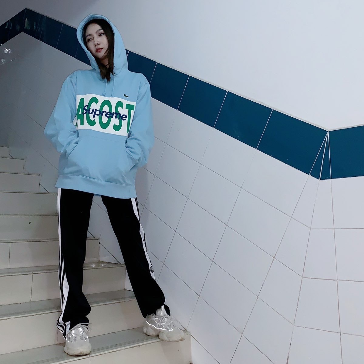 Supreme®/LACOSTE 19FW Logo Panel Hooded Sweatshirt