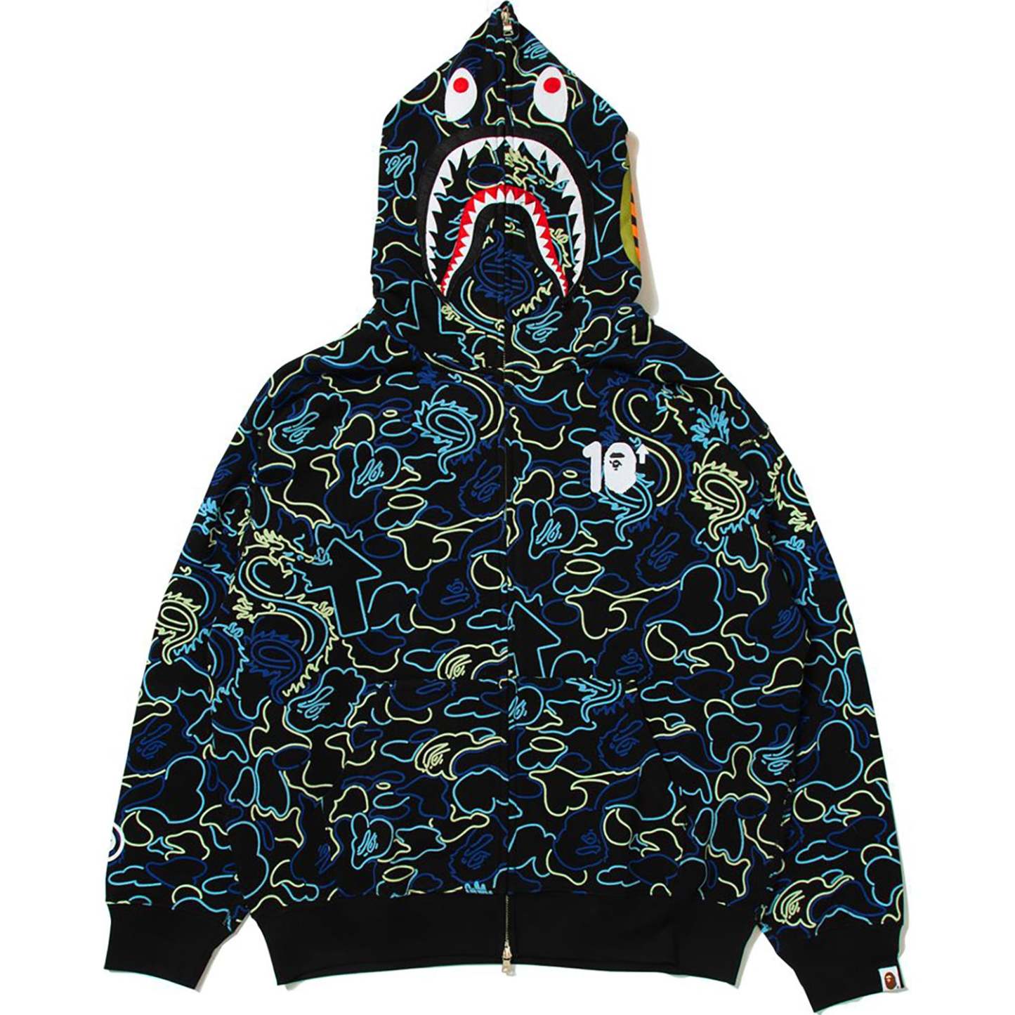 BAPE X 88RISING GLOW IN THE DARK CAMO SHARK FULL ZIP HOODIE