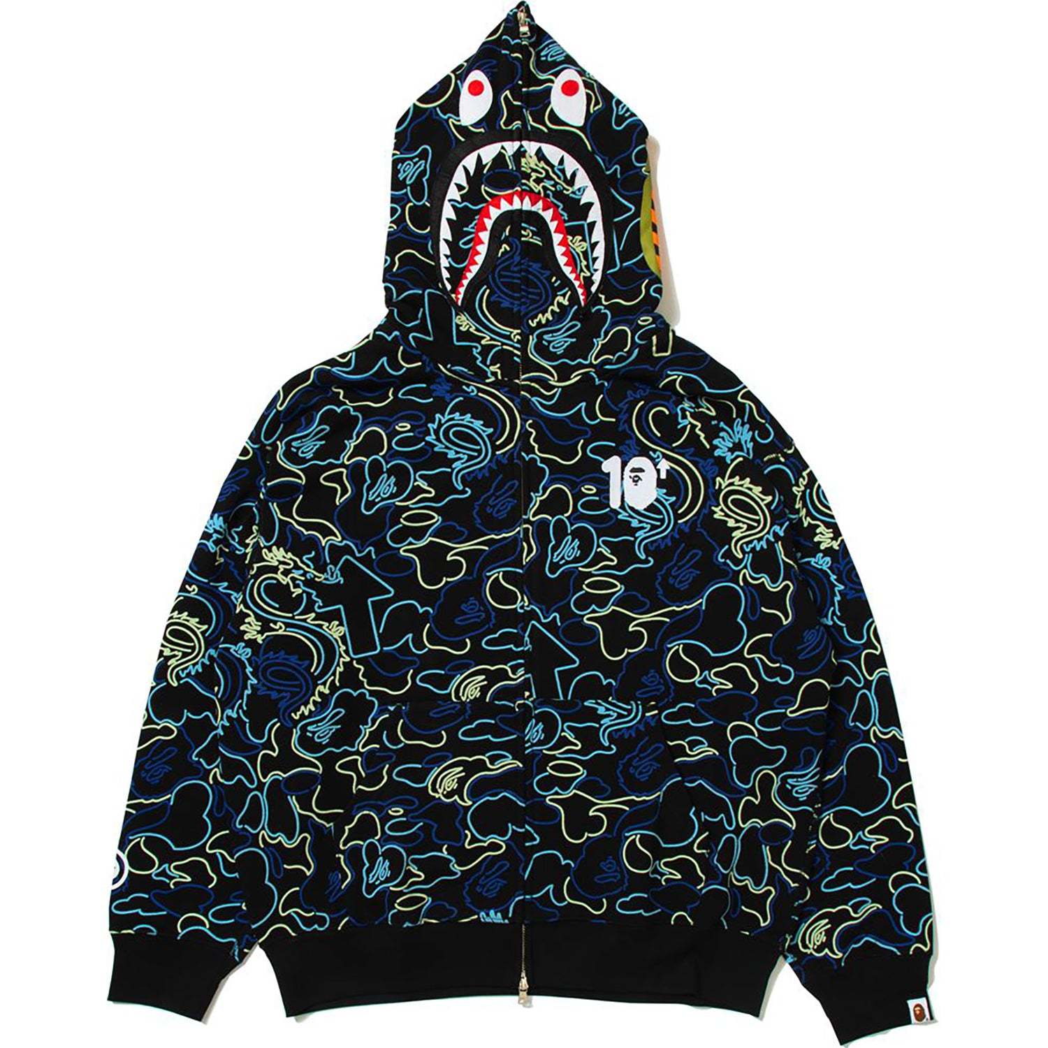 BAPE X 88RISING GLOW IN THE DARK CAMO SHARK FULL ZIP HOODIE