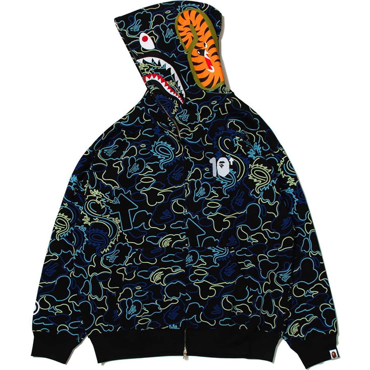 BAPE X 88RISING GLOW IN THE DARK CAMO SHARK FULL ZIP HOODIE
