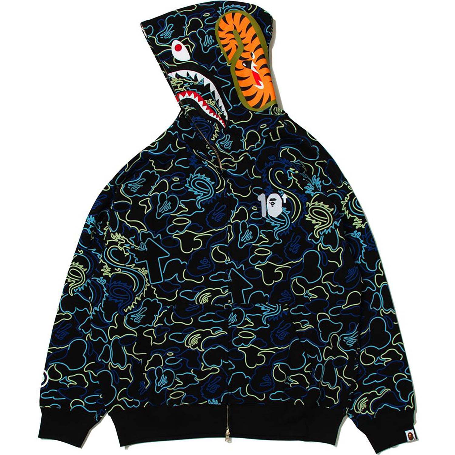 BAPE X 88RISING GLOW IN THE DARK CAMO SHARK FULL ZIP HOODIE